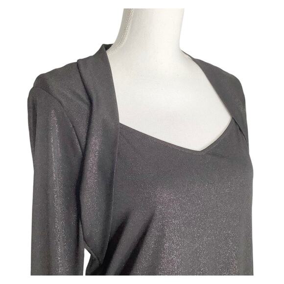 Doncaster Sport Black Silver Sparkle Layered Look Long Sleeve Top Medium - Picture 2 of 6